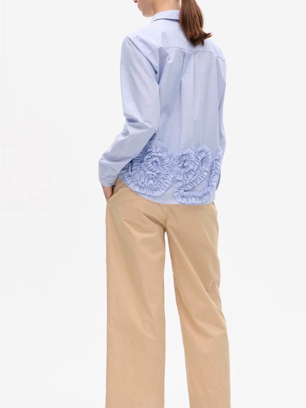 Light Blue Ruffle-Hem Button Down Shirt - Women's Cotton Blend EU 34 NWT - Picture 5 of 5